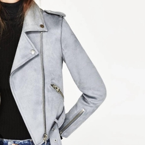 Zara Sky Blue Leather Jacket - Picture 12 of 14